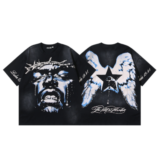 Hellstar Washed Retro Trendy Print Short-Sleeve T-Shirt